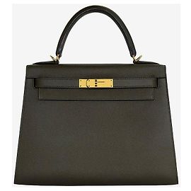 Hermès Kelly Sellier Epsom Verdi Grey Engraved Brown