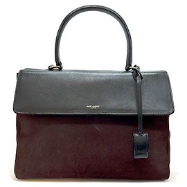 Saint Laurent Top Handle Tote Bag Suede Burgundy Red