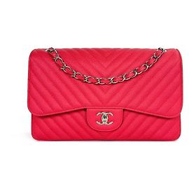 Chanel Bolsa de aba Classic Chevron Caviar com corrente Vermelho