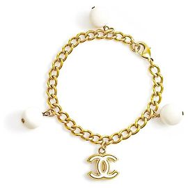 Chanel Pulseira de pérolas com logo Dourado