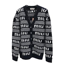 Miu Miu Cardigan de cashmere com logo listrado Prata