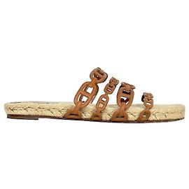 Hermès Sandália Espadrille com Corrente Chinelo Marrom Natural Marrom