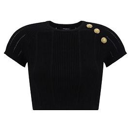 Balmain Feinstrick-Top mit Knöpfen Schwarz