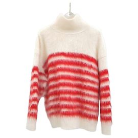Bottega Veneta Pull en maille mohair marinière épais Rouge