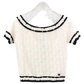 Chanel Crop Top de malha de manga curta Prata