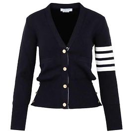 Thom Browne Cotton Milano Classic V-Ausschnitt Cardigan Blau