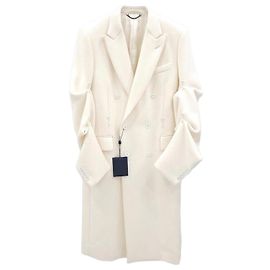 Louis Vuitton Hook Belted Wool Long Coat Silvery