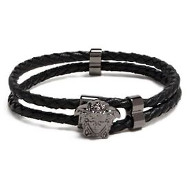 Versace Pulseira de couro trançado Medusa Preto