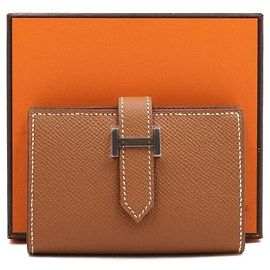 Hermès Gold Compact Card Holder with Silver Hardware Golden