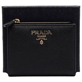 Prada Cartera compacta de cuero Saffiano negro Negro