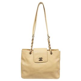 Chanel Borsa a Spalla Beige Caviar CC Chain Marrone