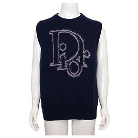 Dior Unisex Strickweste mit Logo aus Kaschmir-Mischung Blau