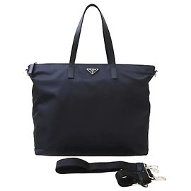 Prada Borsa shopper in nylon con logo triangolo blu navy Blu