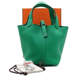 Hermès Tote Bag Picotin en Taurillon Clemence avec Fermeture Silver Lock Vert