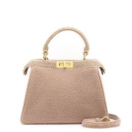 Fendi SHEEP Shearling Peekaboo SEE YOU Bolsa Tote e Bolsa de Ombro Medium Marrom