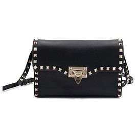 Valentino Bolsa de ombro e transversal Rockstud em couro preto Preto