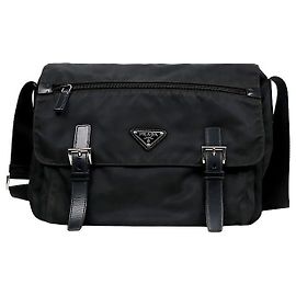 Prada Borsa a tracolla doppia in nylon nero Nero