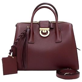 Salvatore Ferragamo Bolsa Tote e Bolsa de Ombro em Couro Gancini com Tons Dourados Vermelho