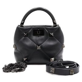 Valentino Mini bolsa tote Roman Stud com alça de corrente transversal Preto