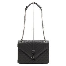 Saint Laurent Gray Matelassé Envelope Medium Shoulder Bag with Chain Brown