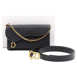 Dior Black Grained Leather Saddle Chain Clutch and Belt Bag Black