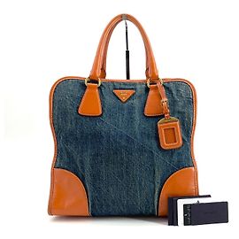 Prada Sac tote em denim com acabamento em Saffiano Azul