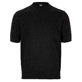 Fendi Schwarzer FF Kurzarm-Strick Schwarz