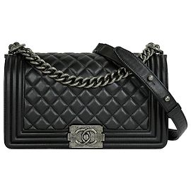 Chanel Boy Bag Medium Black Silver Series Lambskin Nero