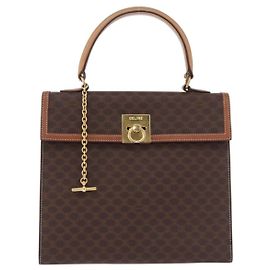 Céline Celine Vintage Macadam Lona e Couro Marrom