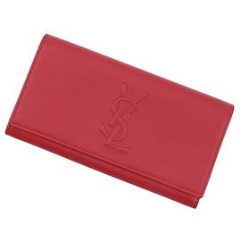 Cartera larga de cuero rojo Yves Saint Laurent Roja