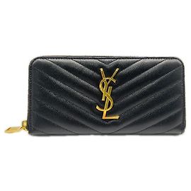 Saint Laurent Calf Leather Long Wallet Black