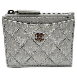 Chanel Silver Grained Calfskin Coin Purse Silvery