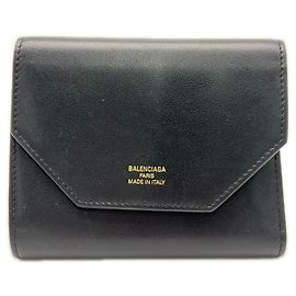 Balenciaga Smooth Calf Leather Tri-fold Wallet Black