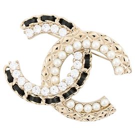 Chanel Brooch with Coco Mark Black Golden