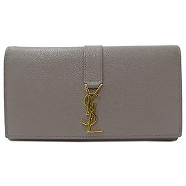 Saint Laurent Gray Leather Long Wallet Brown