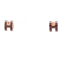 Hermès Pendientes Mini Pop H Rouge Hermes Roja Dorado Burdeos