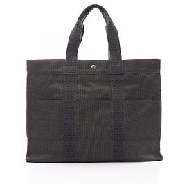 Sac cabas Hermline GM en toile grise Hermès Marron