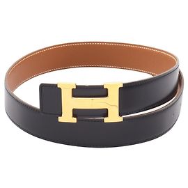 Hermès Hermes Constance H-Belt Castaño Negro Dorado