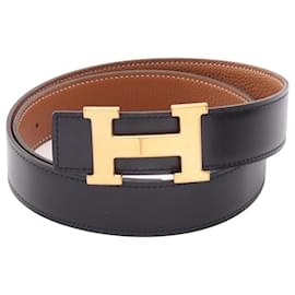 Hermès Hermes Constance H-Belt Castaño Negro Dorado