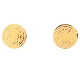 Hermès Boucles d'oreilles Sellier plaquées or Hermes Doré