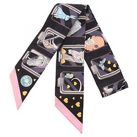 Lenço Twilly Hermès Preto Multicor Seda Preto Multicor
