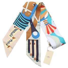 Hermès Hermes Twilly Parade en Fanfare Ribbon Scarf Blu Multicolore Verde