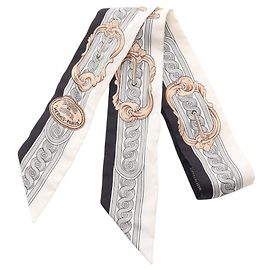 Pañuelo Hermès Twilly BRIDE DE COUR Castaño Negro Blanco