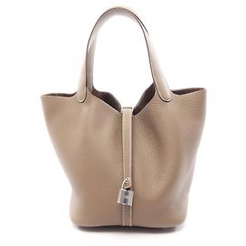 Hermès Bolsa Hermes Picotin Lock MM em Cinza Marrom