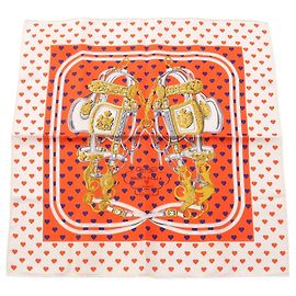 Hermès Hermes Petit Carré 45 Brides de Gala Love Lenço Branco Multicor Laranja