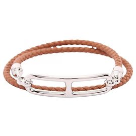 Hermès Pulseira Hermes Roulis Double Tour Marrom Prata