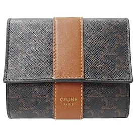 Céline Celine Brown Leather Bi-Fold Wallet Brown