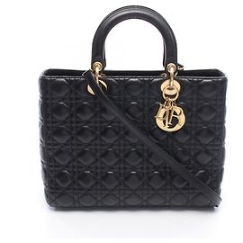 Christian Dior Dior Lady Large Cannage 2-Way Handbag Black