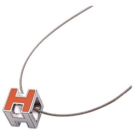 Hermès Colar Hermes Cage d'H H Cube Prata Laranja