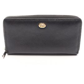 Gucci Black Leather Long Wallet Black